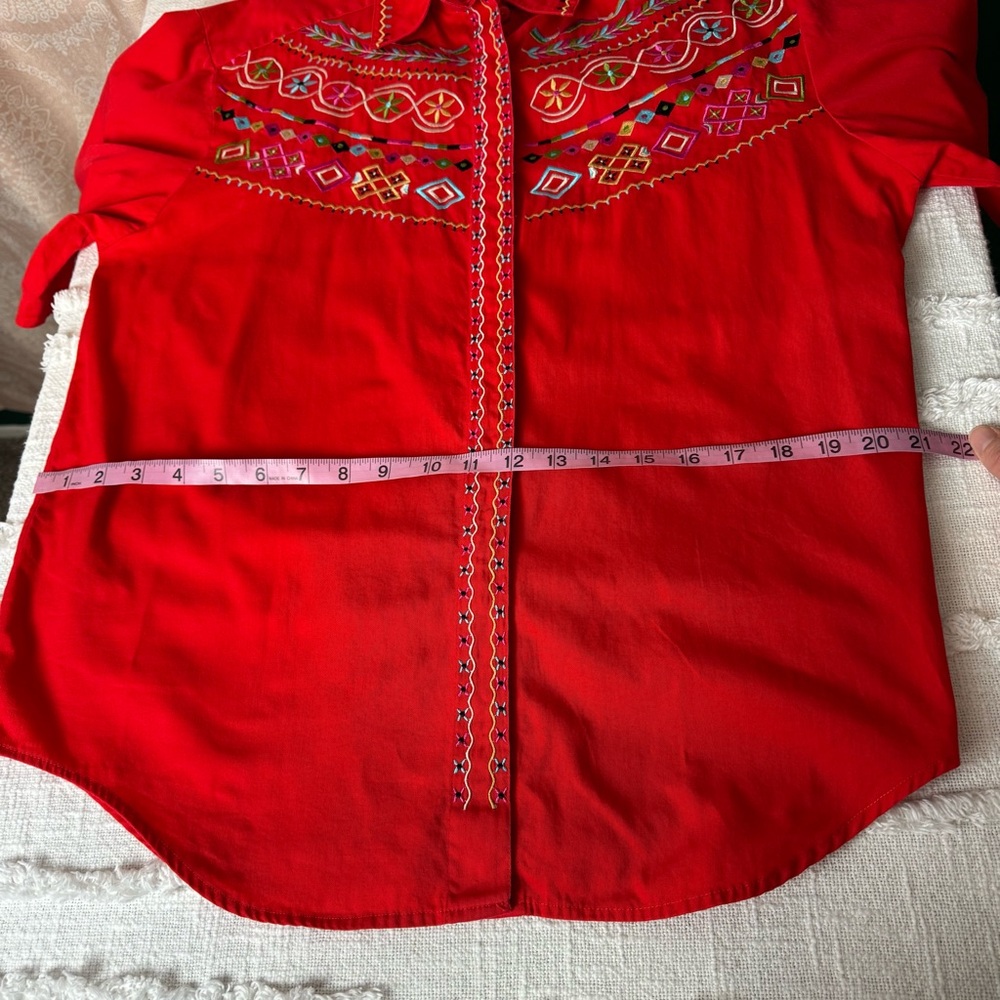 Westbound Vintage 90s Casual Vibrant Red Western Embroidered Cotton Shirt Size M - Picture 10 of 11